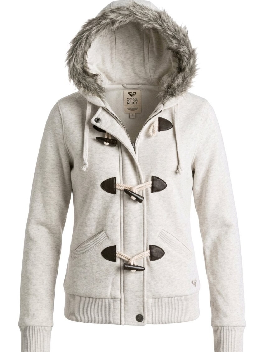 Roxy Women's Cream Faux-Fur Hooded Toggle Jacket